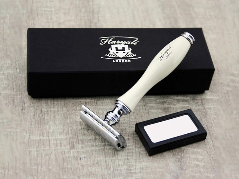 Men's Safety Razor In Ivory Handle Perfect for Him\/All Deep Clean Shave+Blade - Traditional DE Razor, Rasoir De Suret\u00e9 Vintage - GIFT IDEAS