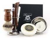 Barber Style Handmade Men 39 s Grooming Wooden Kit - Rrust Free Clean Shave Tools - Cutthroat Shaving Razor Silvertip Badger Hair Brush Bowl
