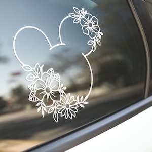 Floral Mickey Decal, disney decal, disney car sticker, disney gift, mickey, mickey gift, gift for her