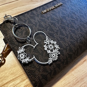 Floral Mickey Keychain Double Sided, Disney Keychain, Disney Accessory, Mickey lanyard charm, bag charm, Disney Gift