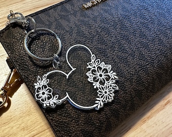 Blumen Micky Schlüsselbund doppelseitig, Disney Schlüsselanhänger, Disney Accessoire, Mickey Schlüsselband Charme, Taschenanhänger, Disney Geschenk