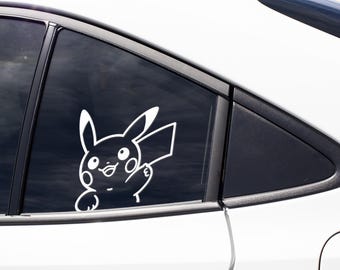 Peeking Electric Mouse Inspired Car Window Decal | Cute Anime-Inspired Vinyl Sticker | Rear Side Window Decal | Weatherproof Car Accessory
