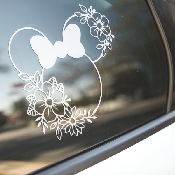 Floral Minnie Decal, disney decal, disney car sticker, disney gift, mickey, mickey gift, Minnie, Minnie gift, gift for her