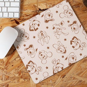 Retro Disney Faces Mousepad – Fabric Mousepad with Mickey & Friends in Brown Line Art