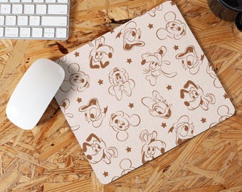 Retro Disney Faces Mousepad – Fabric Mousepad with Mickey & Friends in Brown Line Art