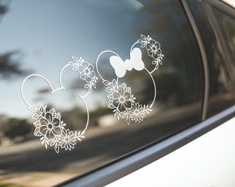 Floral Mickey & Minnie Decal 10 inch, disney decal, disney car sticker, disney gift, mickey, mickey gift