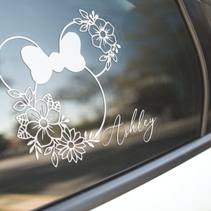 Floral Minnie Custom Decal, Disney Gift, custom disney decal, Minnie car decal, personalized