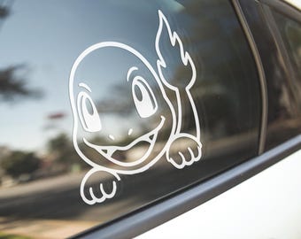 Peeking Fire Lizard Inspired Car Window Decal | Cute Anime-Inspired Vinyl Sticker | Rear Side Window Decal | Weatherproof Car Accessory