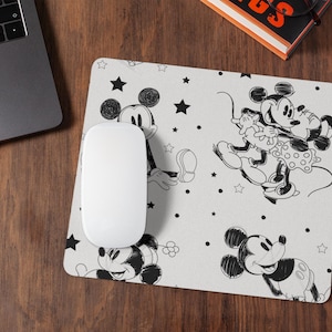 Tappetino per mouse vintage Topolino e Minnie – Tappetino per mouse in tessuto ispirato a Disney in bianco e nero