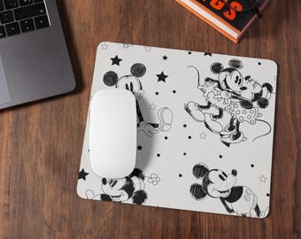 Vintage Mickey & Minnie Mousepad – Disney-Inspired Fabric Mousepad in Black and White