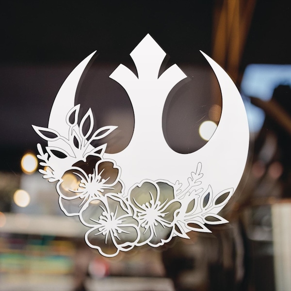 Floral Rebel Alliance Decal – Star Wars Car Sticker for Women – Cute Jedi Vinyl Decal – Feminine Star Wars Gift – Galaxy Aesthetic Decal