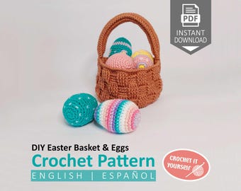 Crochet Easter Basket Pattern with Amigurumi Eggs – Easy Easter Egg PDF Tutorial - Instant Download
