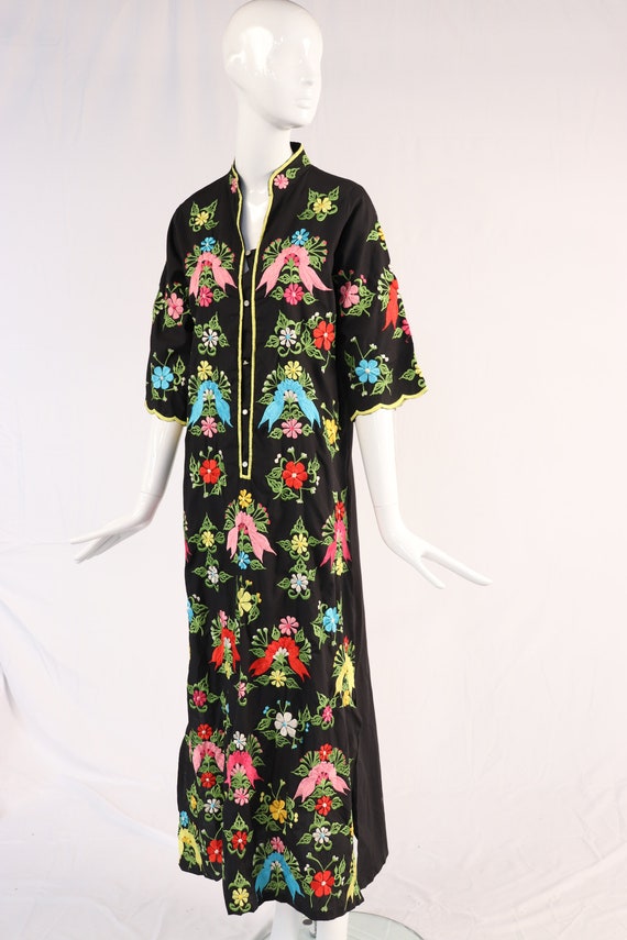 Vintage Long Black Floral Kimono