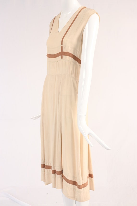 Vintage 1940s Cream and Brown Dress