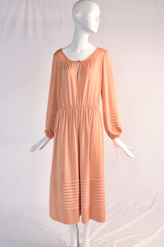 Authentic 1970s Vintage Pink Long Sleeve Maxi Dres