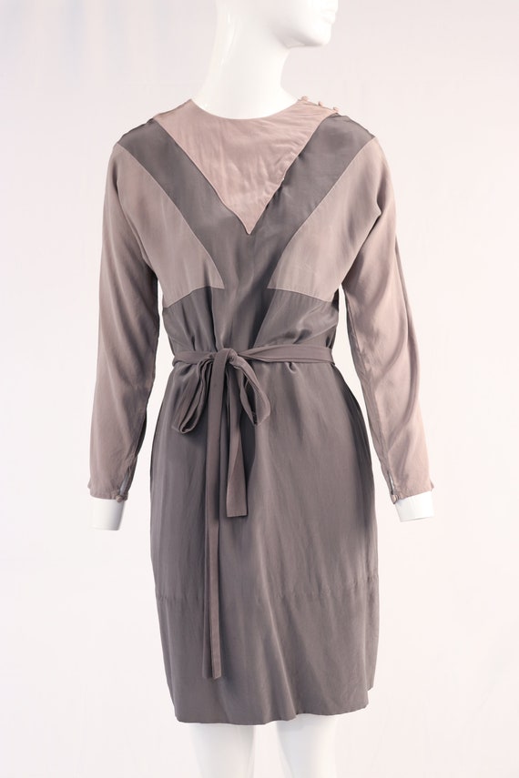 1980s Grey Silk Sheath Dress