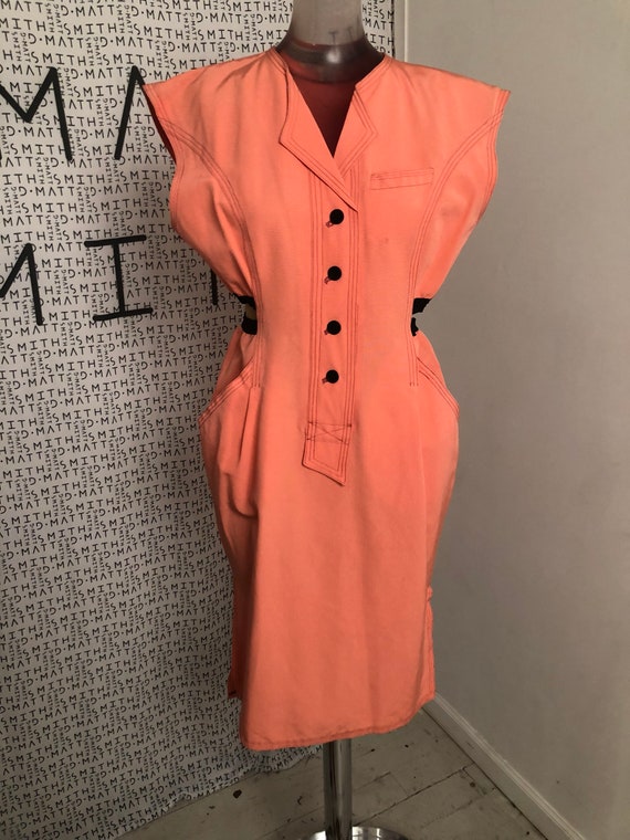 1980s Salmon Pink Sheath Dress with Cutouts