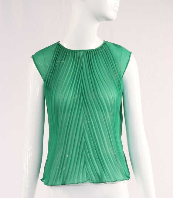 Vintage 1940s Sheer Green Pleated Top