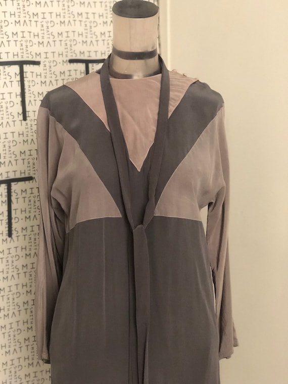 1980s Grey Silk Sheath Dress
