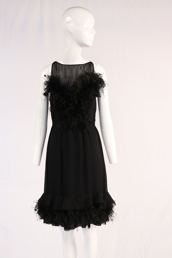 Vintage 1960s Black Feather Mini Dress