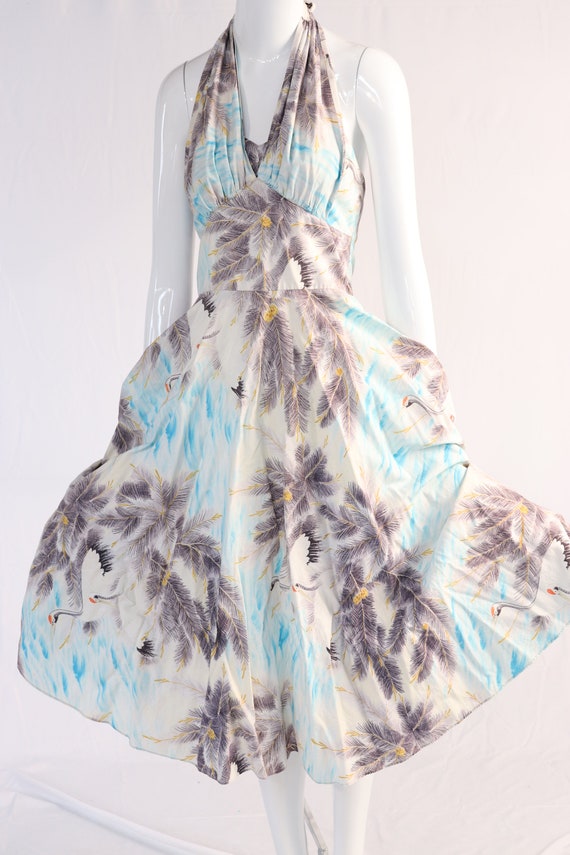 Vintage 1950s Crane Printed Circle Skirt Dress