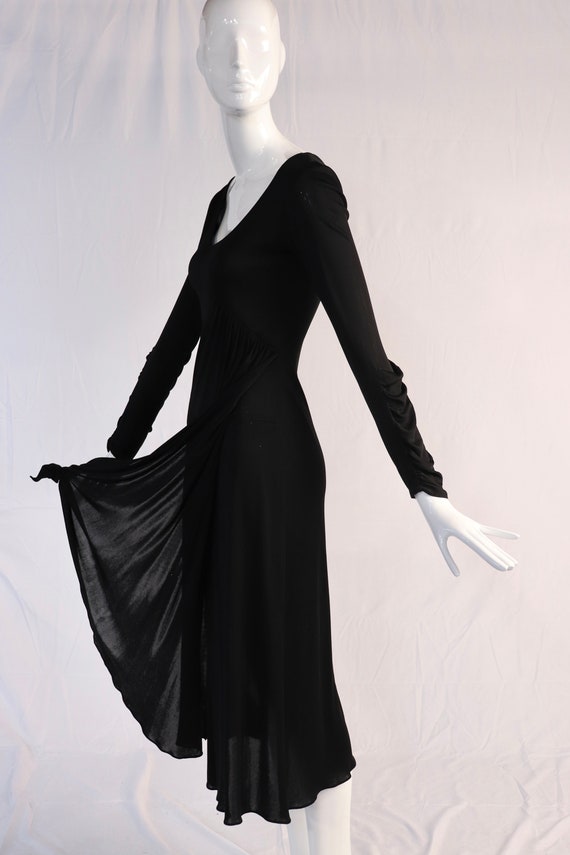 Vintage 1970s Black Jersey Draped Front Maxi Dress