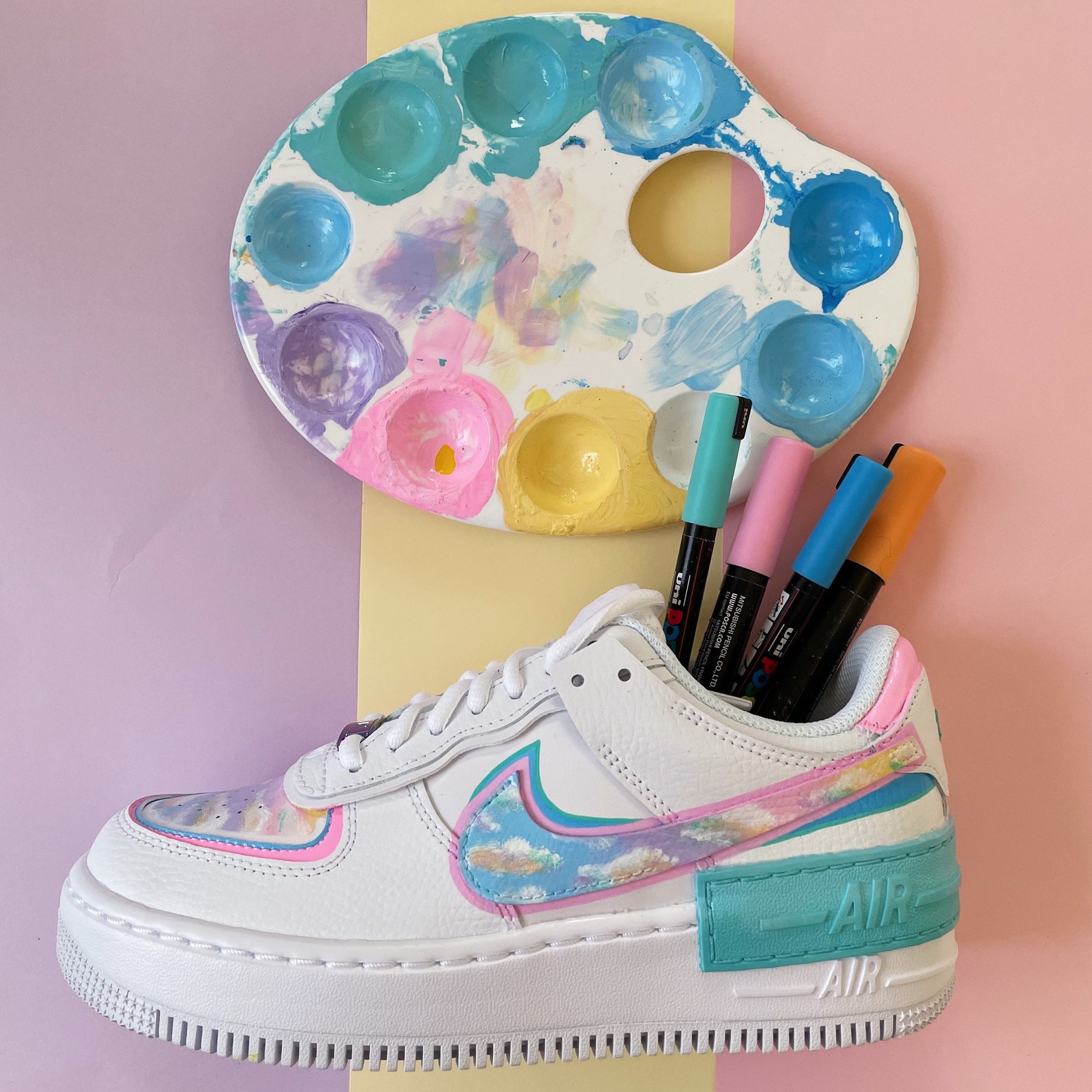 Custom Pastel Clouds Rainbow Nike Air Force 1 Shadow | Etsy