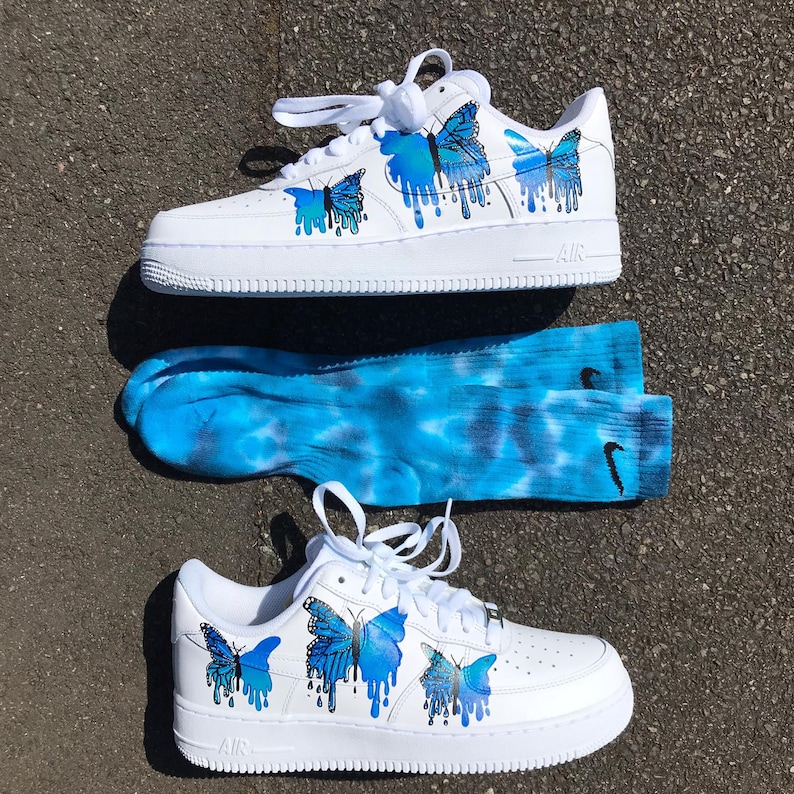 Custom Unisex Blue Butterfly Drip Nike Air Force 1 | Etsy