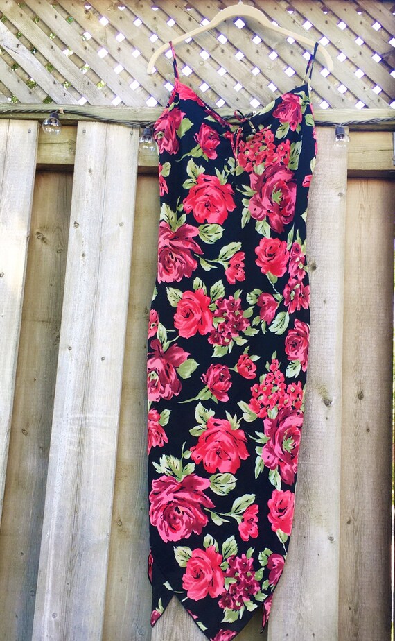 Vintage Rose Printed Full Length Dress