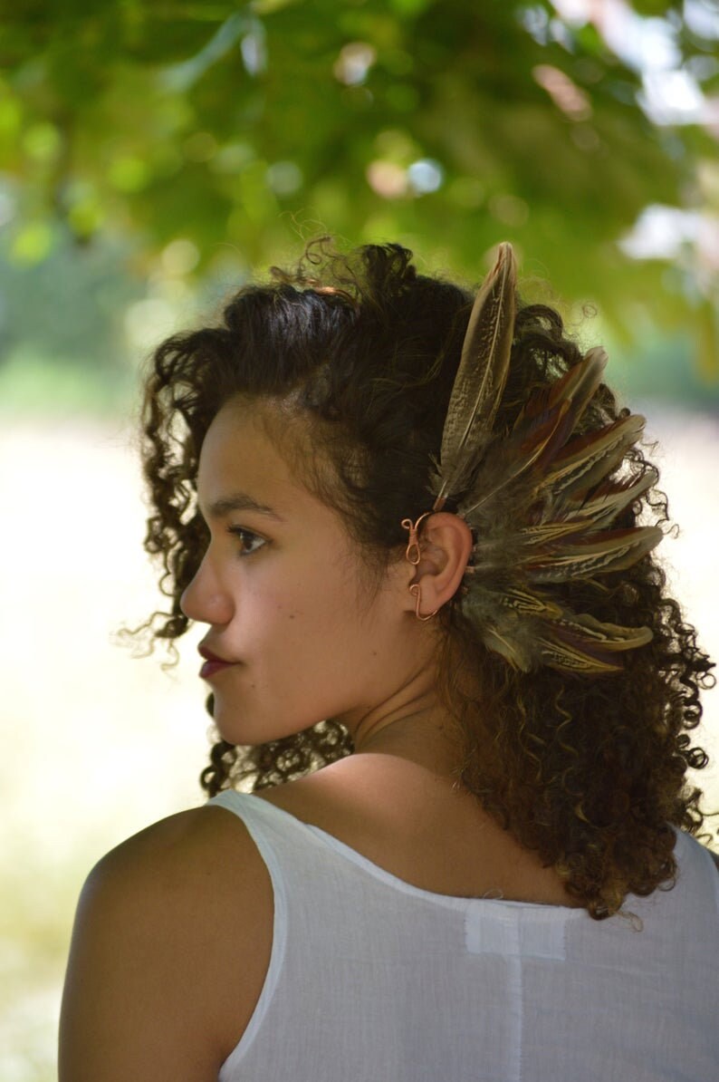 Viking Pheasant Feather Ear Cuff / Ear Wrap. Copper Wrap Etsy