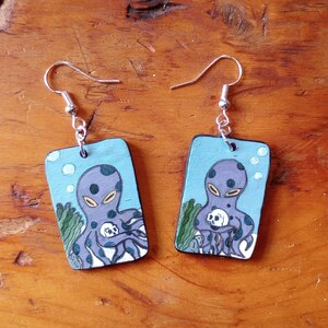Octopus and Skull Handmade Painted Clay Earrings