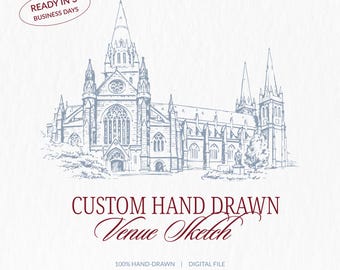 Custom Hand Drawn Wedding Venue Illustration, Wedding Venue Sketch, Architectural Sketch (Digital Download) PNG SVG PDF
