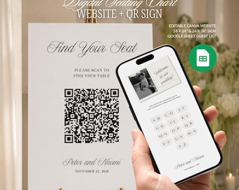Wedding Seating Chart Website Template, QR Code Sign Canva Template, Digital Seating Chart Website | Instant Download