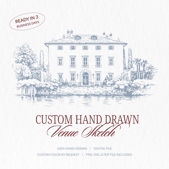 Custom Hand Drawn Venue Sketch, Wedding Invitation Line Art, Wedding Venue Illustration, PNG SVG PDF (Digital Download)