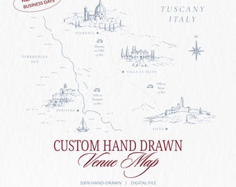 Custom Wedding Venue Map Illustration, Hand-Drawn Map Sketch for Invitations and Destination Weddings | PNG SVG PDF (Digital Download)