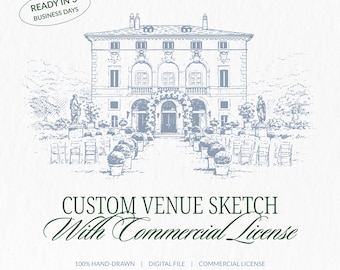 Custom Venue Illustration, Hand Drawn Venue Sketch Line Art, Wedding Venue, Architectural Sketch, Commercial License (Digital File)