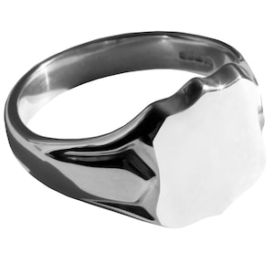 Bague chevalière pour homme en argent sterling massif 925. Sur mesure, fini à la main sur commande. 14 x 12 mm. Entièrement poinçonné britannique