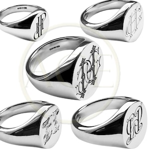 Hand Engraved Monogram Signet Ring, 925 Sterling Silver, British Made