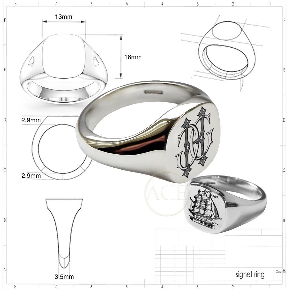 925 Solid Sterling Silver Men's Chunky Oval Signet Ring