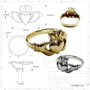 9 Karat Solid Gelb Gold Herren Claddagh Siegelring. Maßgeschneidert, Handgefertigt auf Bestellung. Voll U.K. Hallmarked