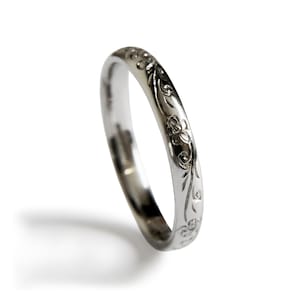 3mm Vintage Engraved Flowers Bespoke Hand Engraved Court Profile Wedding Band. Fully U.K. Hallmarked. 925 Silver, Gold or 950 Platinum