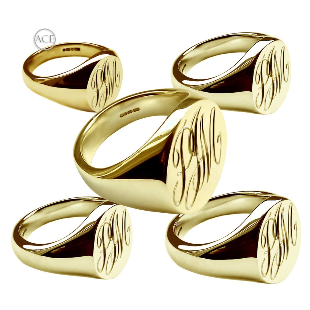 9ct Solid Gold Oval Signet Rings. Bespoke, Monogramme Engraving 9ct ...