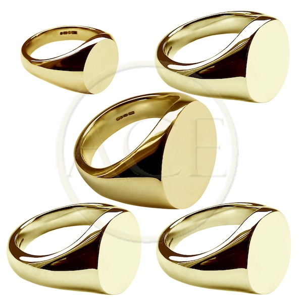 9ct Solid Gold Oval Signet Rings. Bespoke, Solid, Hand Crafted, Suitable For Engraving. 9ct Yellow Gold. Fully U.K. Hallmarked