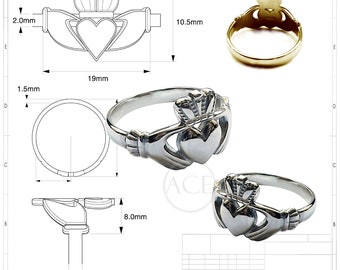 Claddagh-signetring i massivt 925 sterlingsilver för barn, specialdesignad, helt stämplad i Storbritannien
