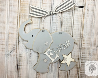 elephant themed boys nursery decor personalized baby boy bedroom door sign PK22