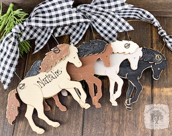 Horse Ornament Personalized, Horseback Riding Ornament, Handmade Wood Horse Lover Gift, Equestrian, Girl & Women Gifts, Christmas Ornament