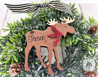 Moose Ornament - Personalized Wood Moose Gift for Moose Decor, Hunter or Animal Lover; Hunting Ornament or Boy Christmas Ornament