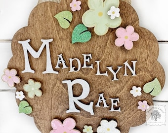 Floral Personalized Name Sign for Girls Room, Baby Girl Nursery, or Flower Lovers Wall Art; Cute Boho Bedroom Decor, Floral Nursery Plaque