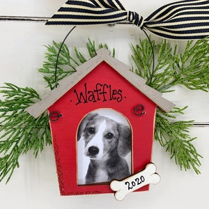 Dog Ornament for Dog Picture - Dog House Photo Frame Christmas Tree Ornament for Pets or Granddog Gift