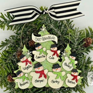 2-9 Grandchildren or Family Ornament with Cute Snowmen for Grandkids/Children - Personalized Wood Large Family Christmas or Grandparent Gift
